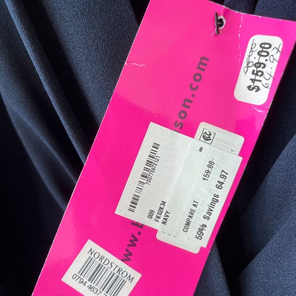 Betsy Johnson V-Neck Front Pleated Navy Dress NWT - Picture 4 of 7